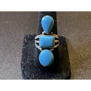 Sterling 925 Trio Turquoise Navajo Ring Size 7